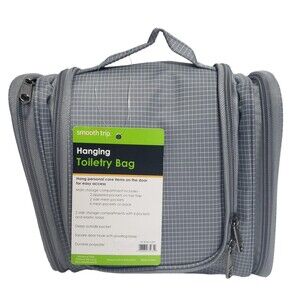SmoothTrip Toiletry Cosmetic Bag Hanging Unisex Gray Checked Pockets Polyester